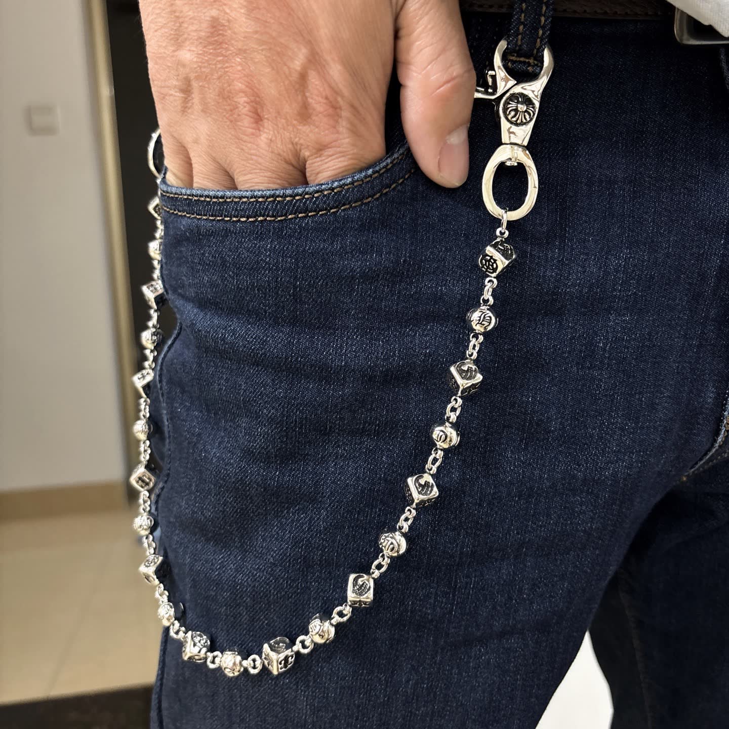 Chrome Hearts Silver Beaded Chain with Clasp
